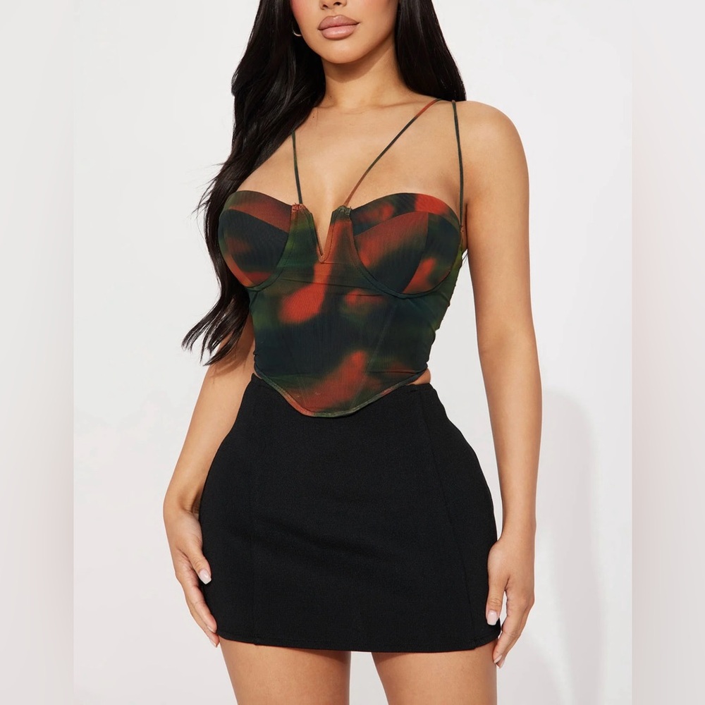 Izzy Mesh Corset Top - Green/Combo